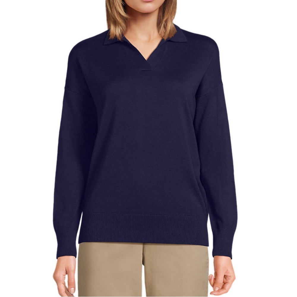 Lands' End Women's V-Neck Sweater in Deep Navy.  A7
